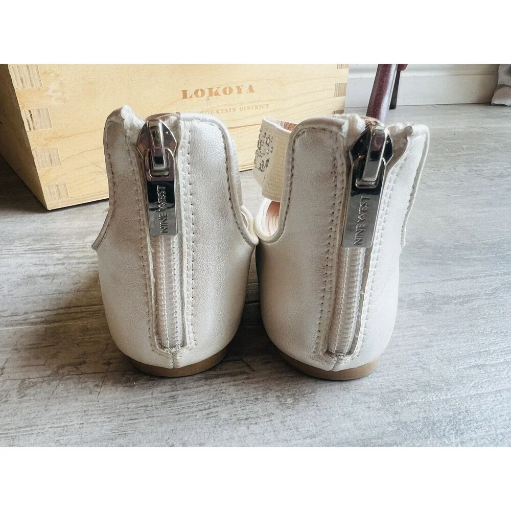 NINE WEST Toddler Girls LIL ELLE Ballet Flat White Metallic Peal Rhinestone 9